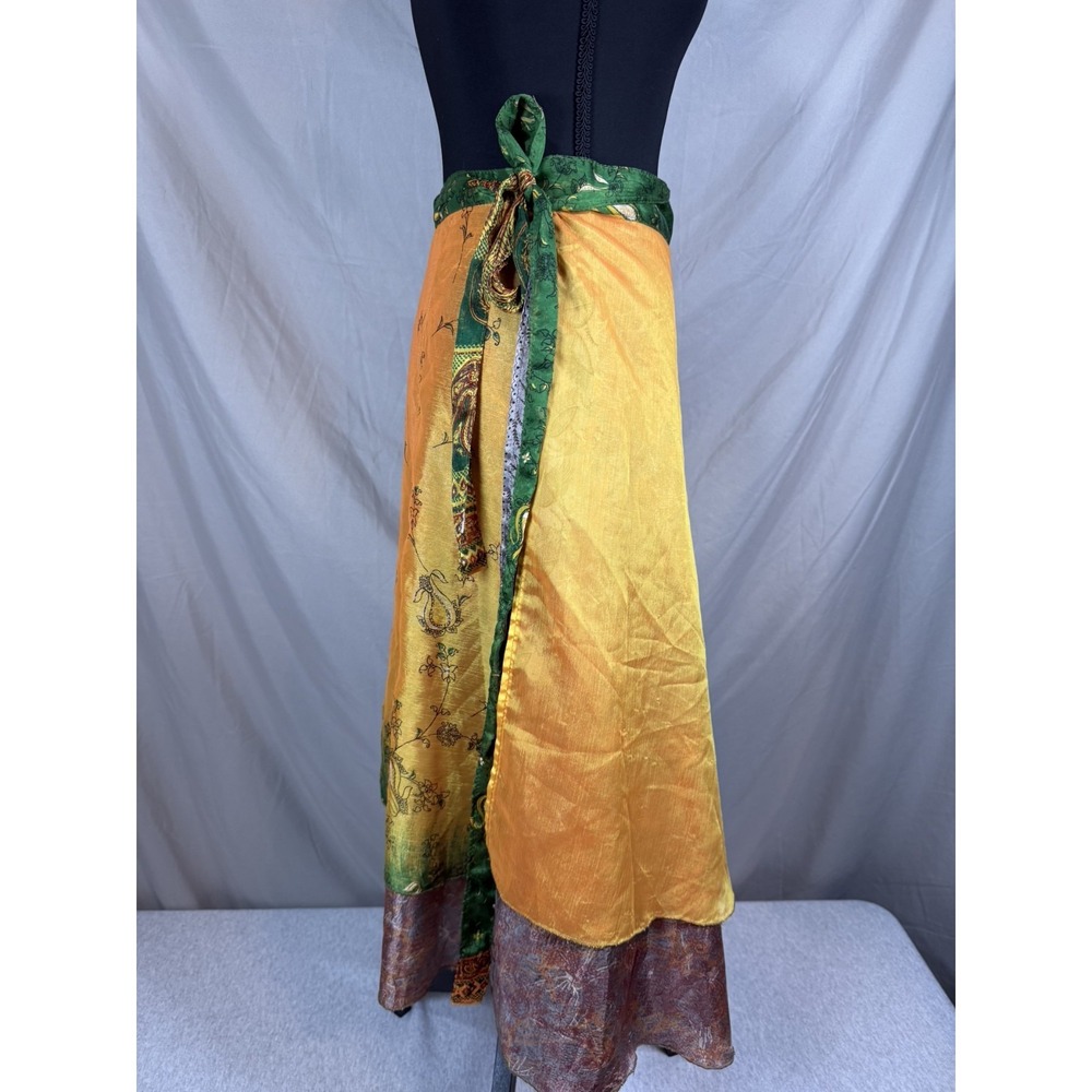bohemian-style wrap skirts crafted from Indian silk sari fabric
